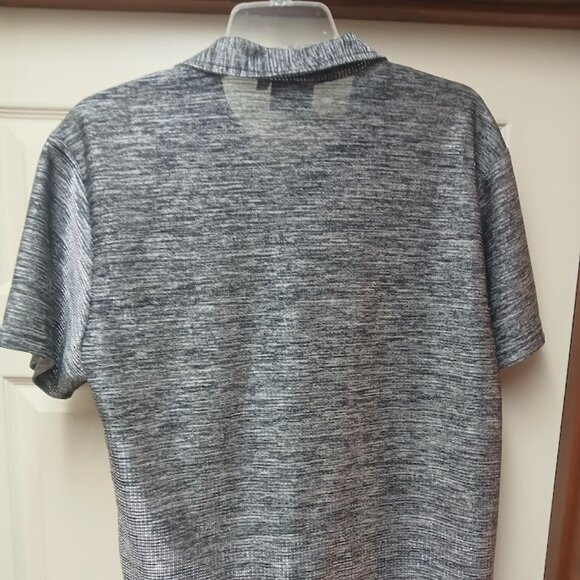 Positano Vintage Men's Silver Black Shiny Disco Buttondown Shirt Size Medium - Picture 6 of 11